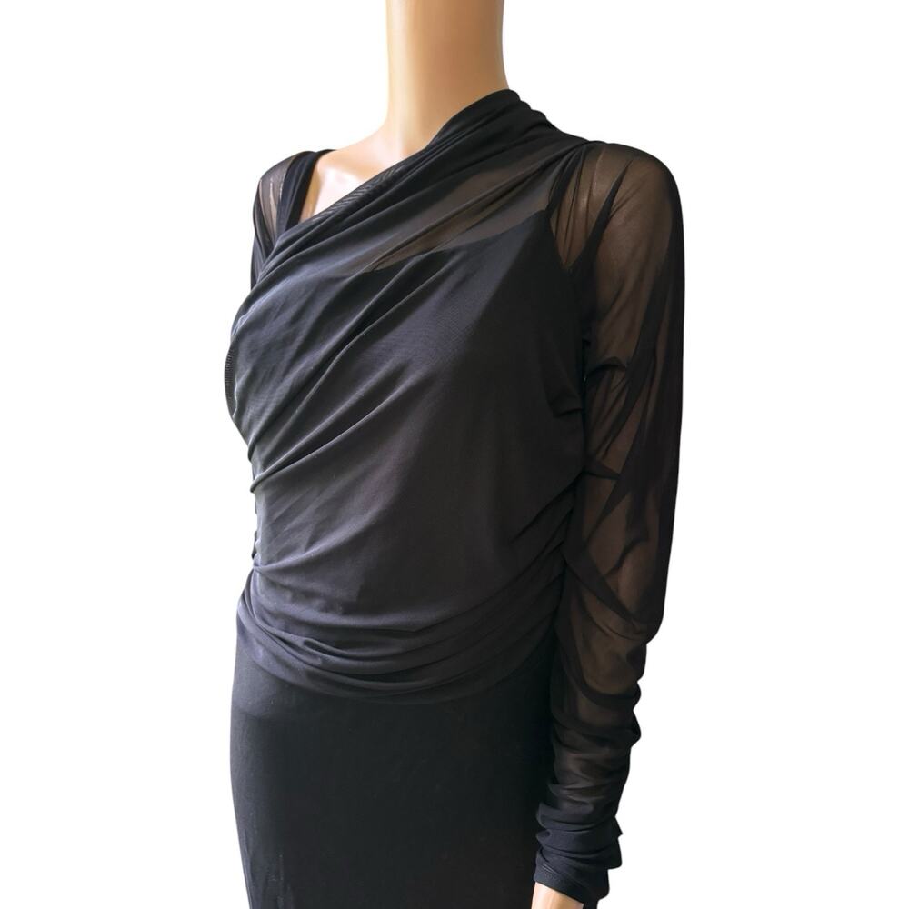 NWOT Marcella Monroe Long Sleeve Mermaid Gown Large Black Sheer Mesh Ponte Knit - Picture 5 of 8